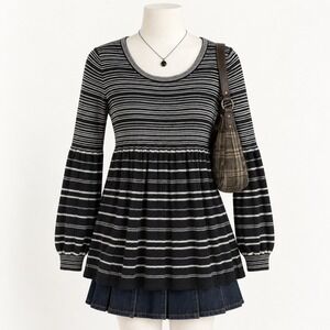 Y2K Striped Womens Sweater Top M Long Sleeve Preppy Indie Sleaze Grunge 2000s